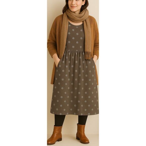 Gudrun Sjödén Gray Dot Print TENCEL Pocket Dress L Eco Artsy Scandi Style design - Picture 7 of 7